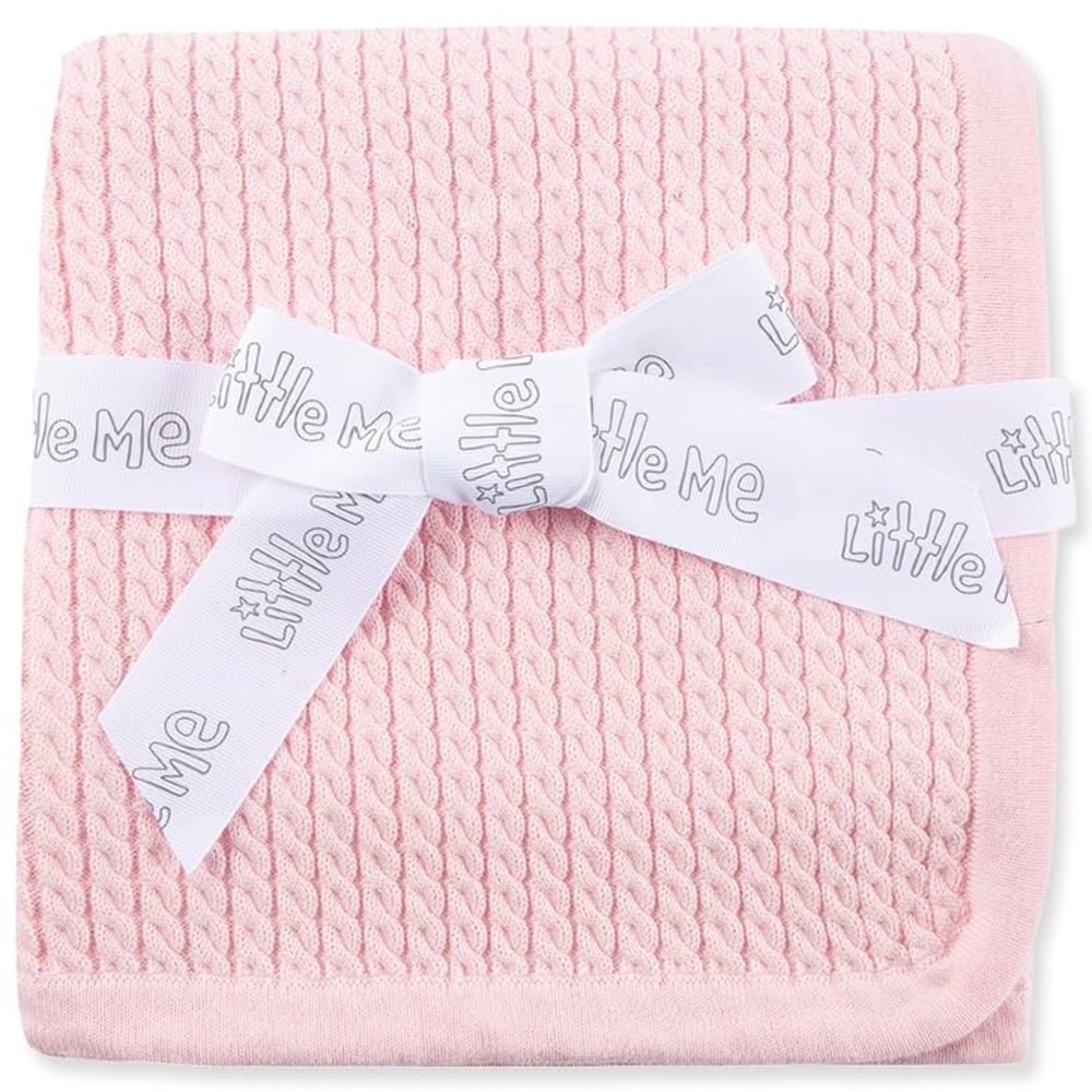Little Me Baby Girls Pink Cable Knit Swaddling Receiving Blanket